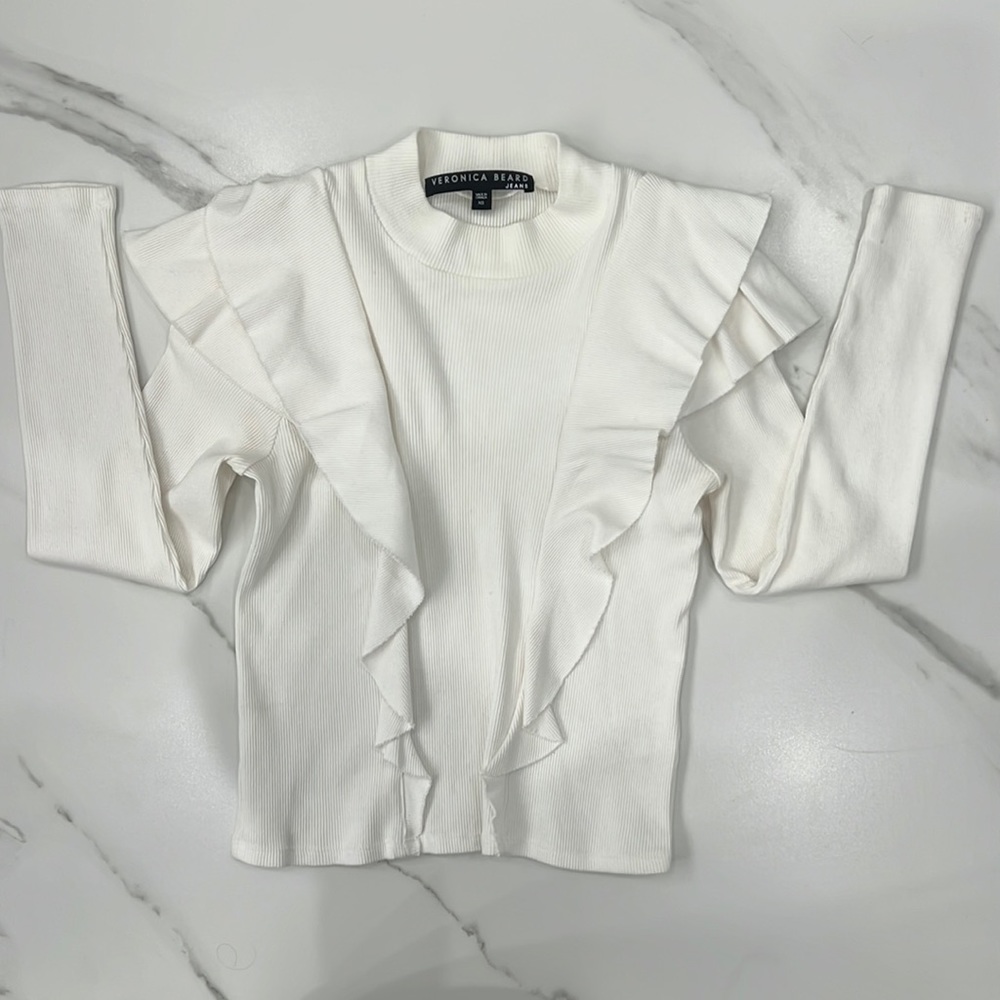 Veronica Beard jeans Ruffled Ribbed Knit Sweater